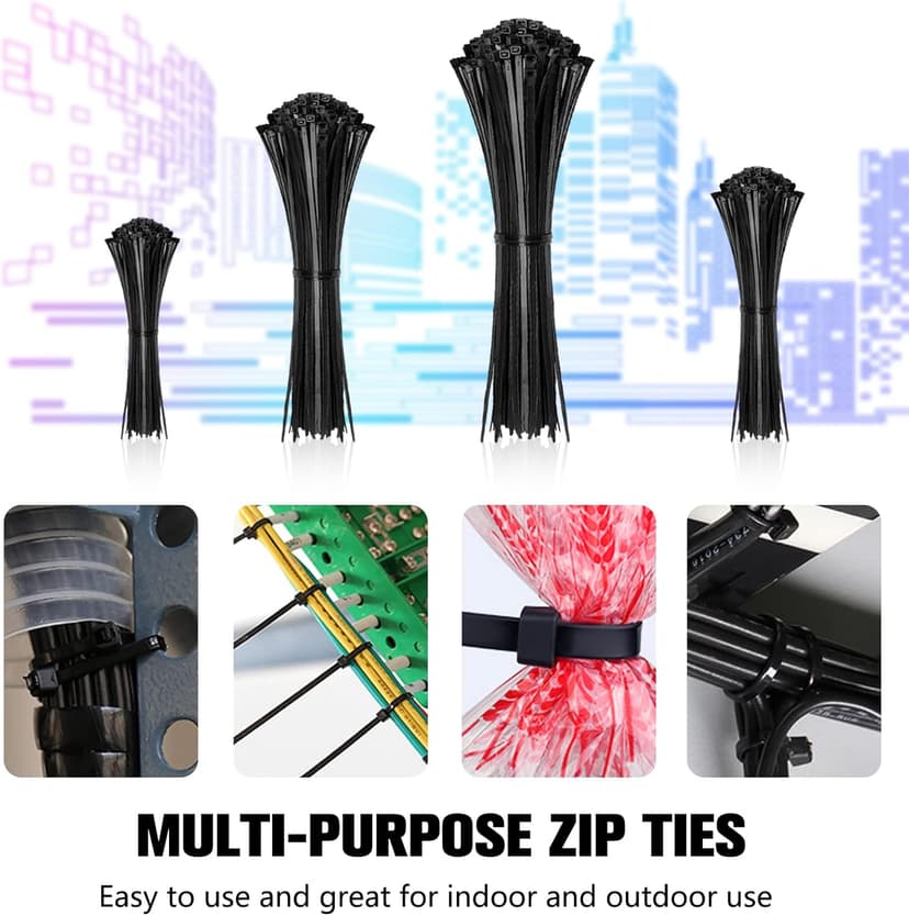 Cable Zip Ties,400 Pack Black Assorted Sizes 12+8+6+4 Inch,Multi-Purpose Self-Locking Nylon Cable Cord Management ,Plastic Wire Ties for Home,Office,Garden,Workshop. By HAVE ME TD