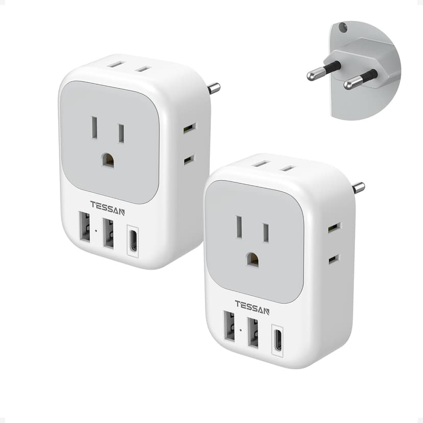 2 Pack European Plug Adapter USB C, TESSAN US to Europe Adapter 4 Outlets 3 USB Charger, Type C International Power Adaptor to Italy Spain France Portugal Iceland Germany, Europe Travel Essentials