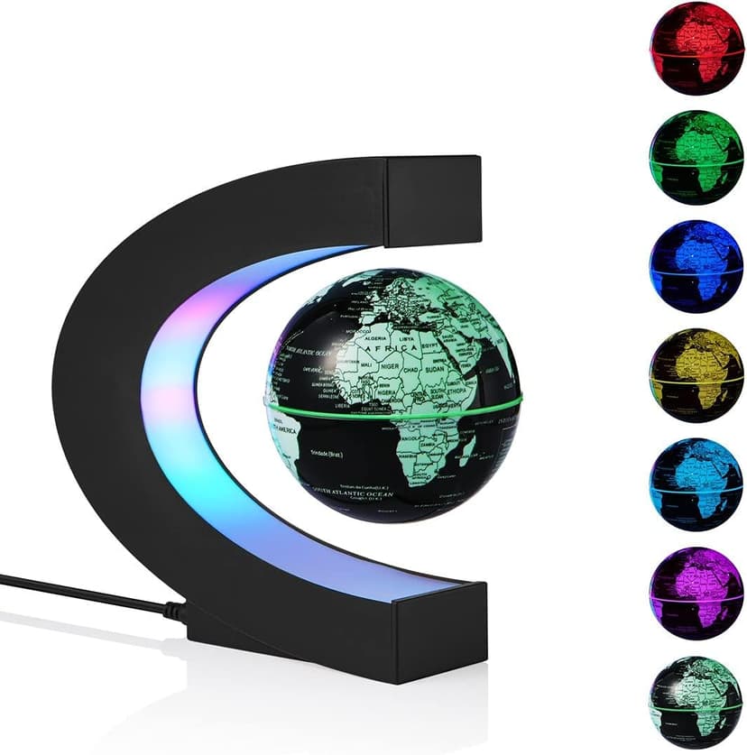 Magnetic Levitation Floating World Map Globe Multi-Color Changing Rotating Levitating Globe with LED Lights Office Home Desk Decoration Gadget for Friend Teacher Business Birthday Gift