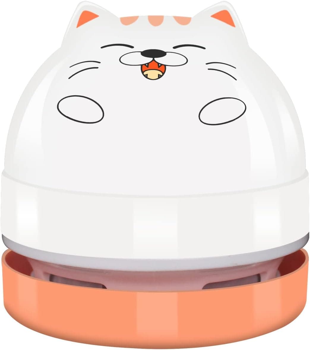 YUNYILAN Mini Desktop Vacuum Cleaner, Portable USB Vacuum Cleaner for Desk Mini Cute Cartoon Desktop Vacuum for Cleaning Eraser Crumbs, Dust, Crumbs, Computer, Keyboard and Car (White Orange)