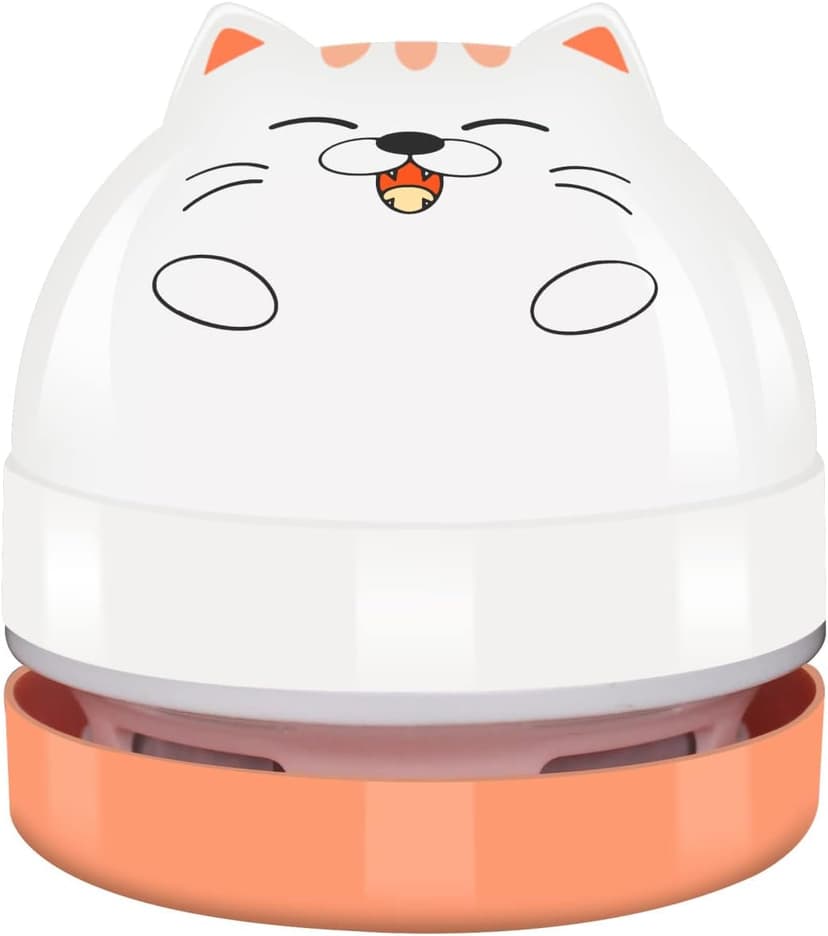 YUNYILAN Mini Desktop Vacuum Cleaner, Portable USB Vacuum Cleaner for Desk Mini Cute Cartoon Desktop Vacuum for Cleaning Eraser Crumbs, Dust, Crumbs, Computer, Keyboard and Car (White Orange)