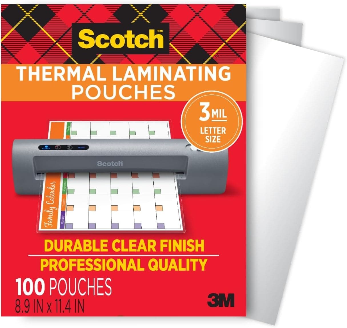 Scotch Thermal Laminating Pouches, for Use with Thermal Laminators, 8.9 x 11.4 Inches, Letter Size Sheets, 100-Pack