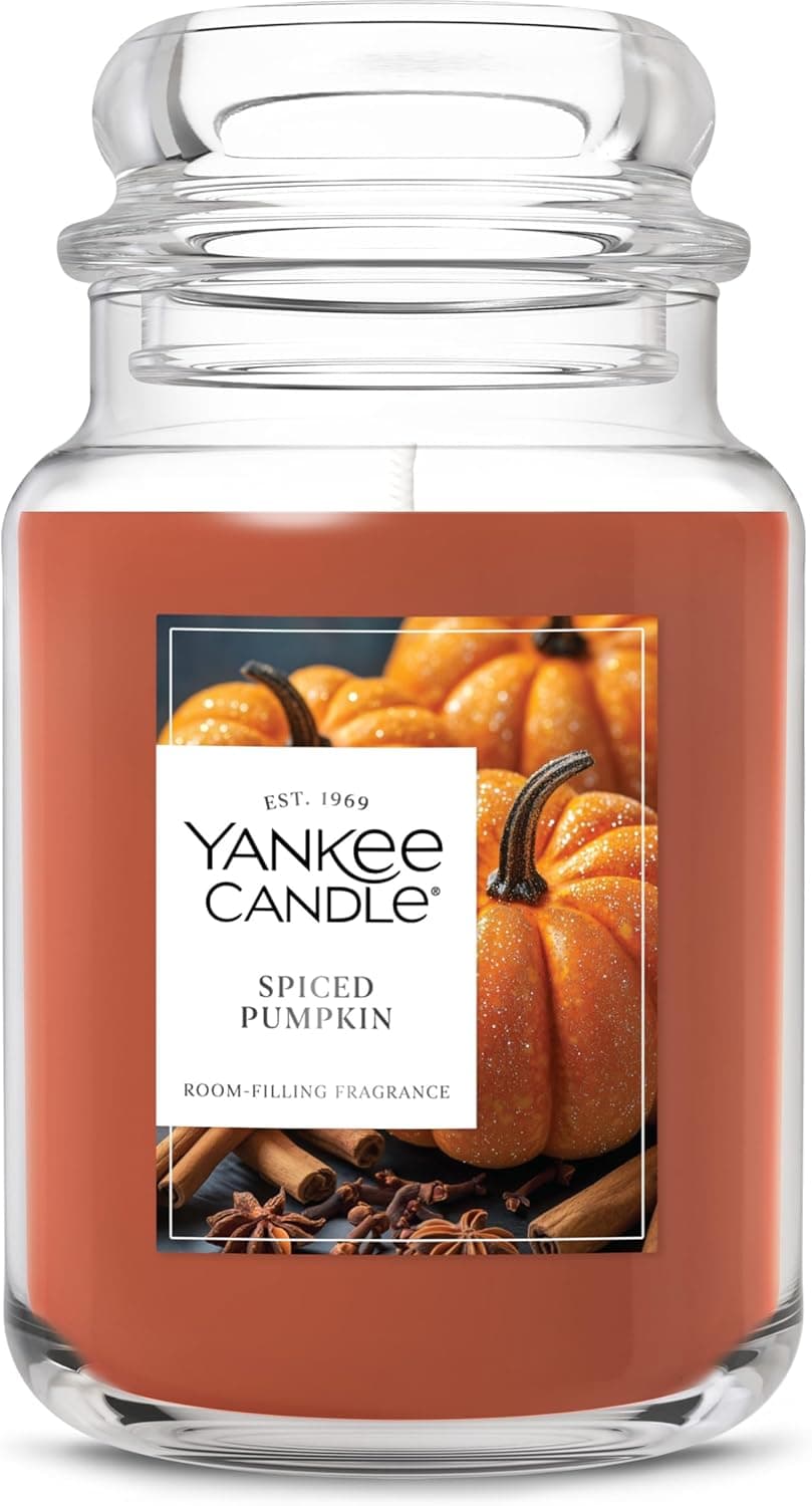 Yankee Candle Spiced Pumpkin, Fall Scented Candle, 22oz Large Jar with up to 150 Hour Burn Time