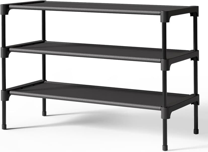 Kitsure Shoe Rack - Non-Woven Shoe Rack Shelf, Shoe Organizer for Closet, Entryway, Garage & Corridor, Stackable Shoe Shelves, 27.5" Wide - 3 Tier, Black