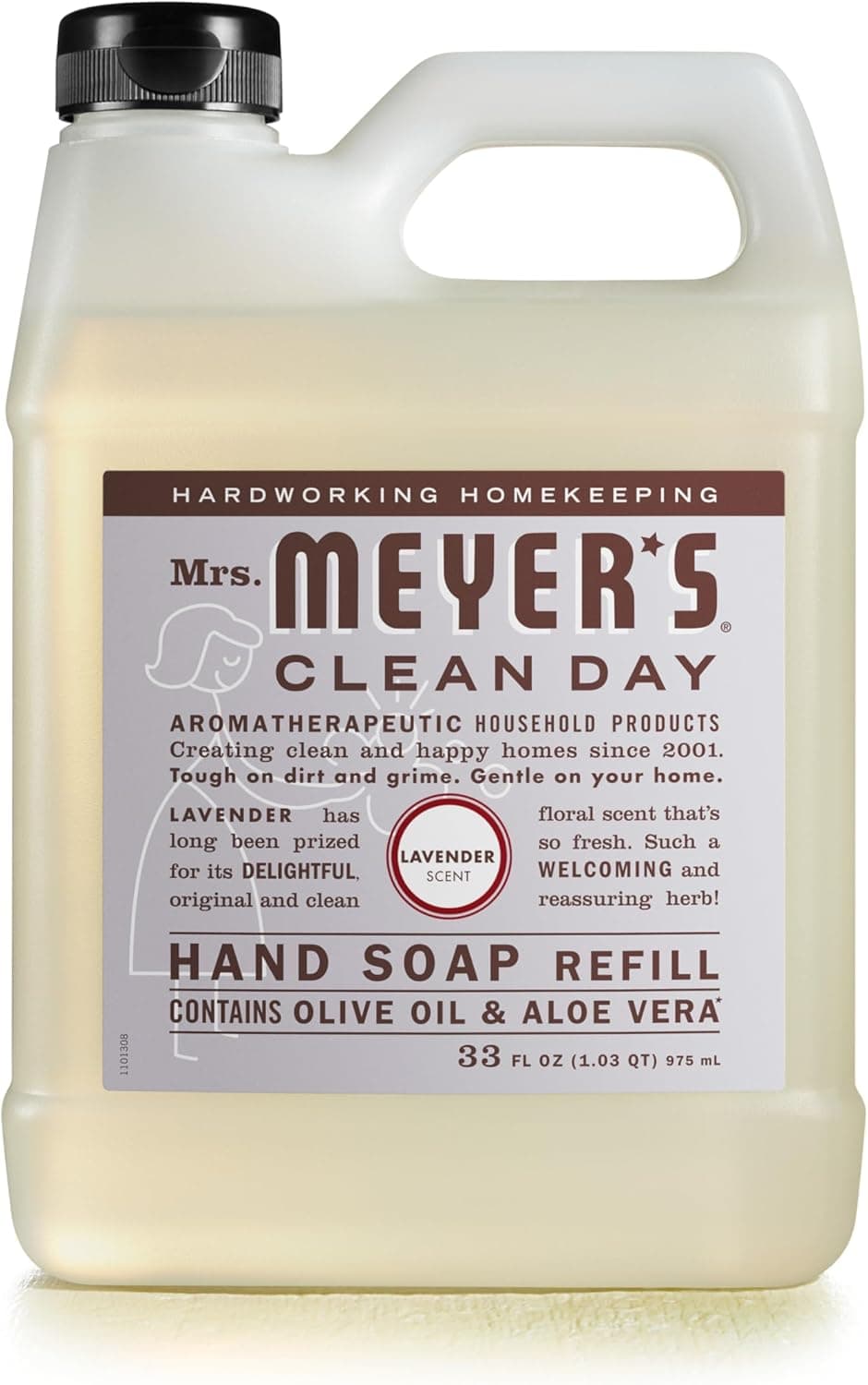MRS. MEYER'S CLEAN DAY Liquid Hand Soap Refill, Cruelty Free and Biodegradable Formula, Lavender Scent, 33 Fl Oz (Pack of 1)