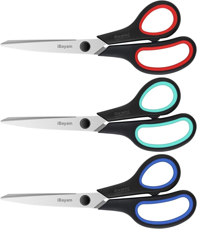 3-Pack 8" Heavy Duty Scissors with Ultra Sharp Blades and Comfort Grip Handles - For Office, Home, School, Sewing, and Crafts
