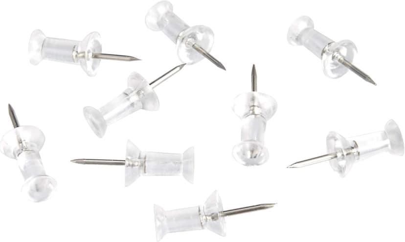 Amazon Basics Push Pins Tacks, Steel Point, Clear Plastic Head, for Bulletin Board, Maps, Posters, and Craft Projects, 100-Pack