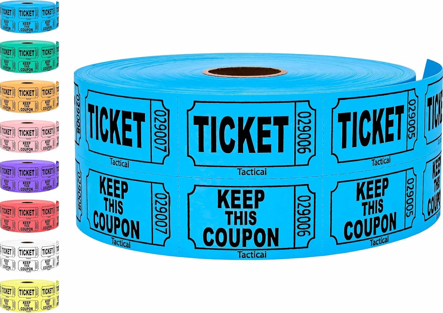 1000 Tacticai Raffle Tickets, Blue (1 of 8 Colors), Double Roll, Ticket for Events, Entry, Class Reward, Fundraiser & Prizes