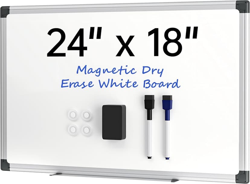 VUSIGN 24" x 18" Magnetic Whiteboard for Wall, Dry Erase Board with Silver Frame, Hanging White Board for Office, Home, School, Dorm – Includes Markers, Magnets & Eraser