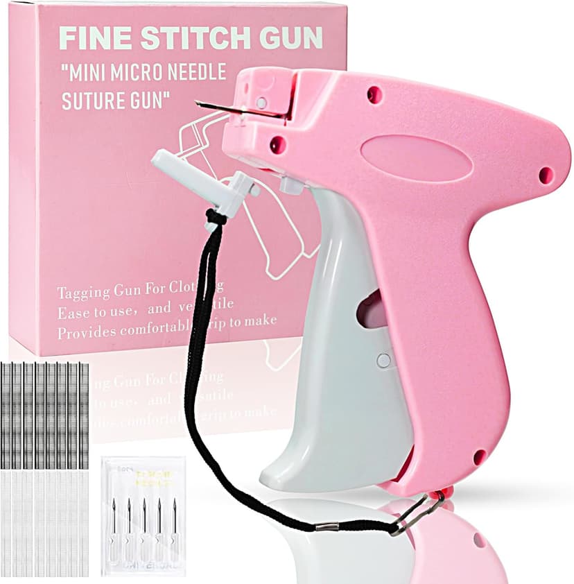 Stitch Gun for Clothes, Handheld Stitch Gun Quick Clothing Fixer,Sewing Kit Includes 1,000 Black Fasteners & 1,000 White Fasteners & 6 Needles,Tagging Gun(Pink)