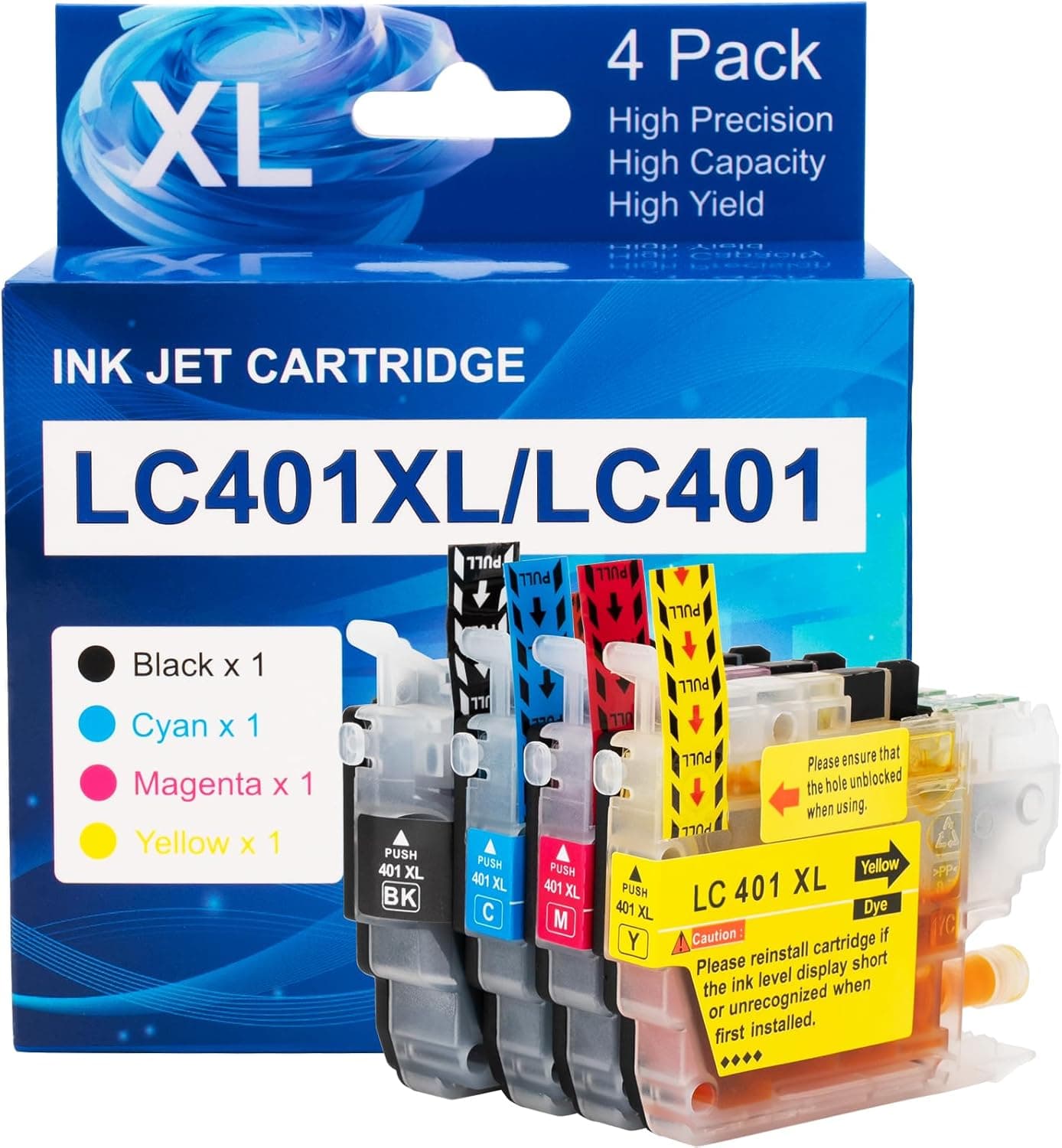 LC401 LC401XL MFC-J1010DW Ink Cartridges Compatible for Brother Printer 401XL LC 401 for MFC-J1010DW MFC-J1170DW MFC-J1800DW MFC-J1012DW (BK C M Y 4Pack)