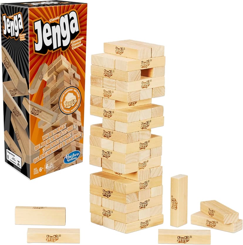 Jenga Game | The Original Wood Block Game with Genuine Hardwood Blocks | Stacking Tower | Ages 6+ | 1 or More Players | Party Games for Kids | Family Games