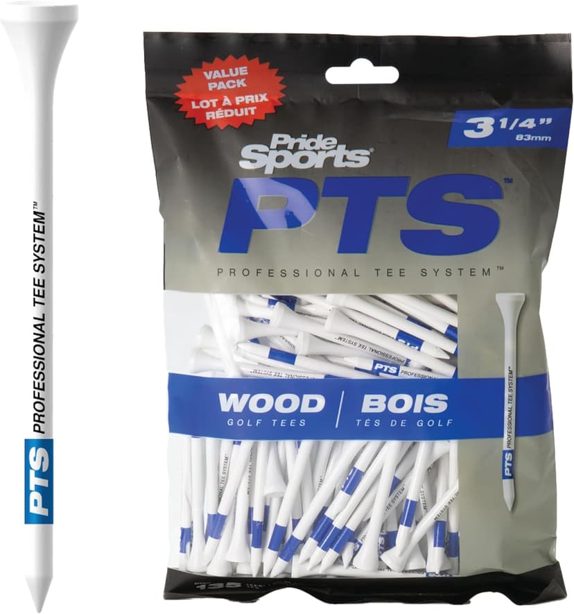 PrideSports PTS Wood Golf Tees | 135 Count, 3-1/4 Inch | #1 Wood Tee on Tour | Best for Drivers & Woods