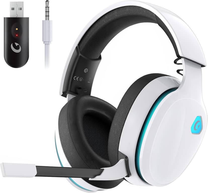 Gtheos 2.4GHz Wireless Gaming Headset for PS5, PS4 Fortnite & Call of Duty/FPS Gamers, PC, Nintendo Switch, Bluetooth 5.3 Gaming Headphones with Noise Canceling Mic, Stereo Sound, 40+Hr Battery -White