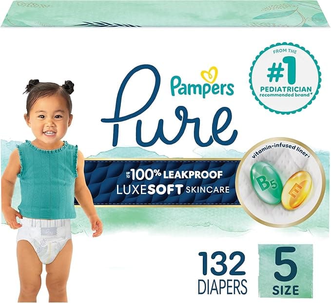 Pampers Diapers Size 1, 198Count - Pure Disposable Baby Diapers, Hypoallergenic & Unscented Protection, One Month Supply