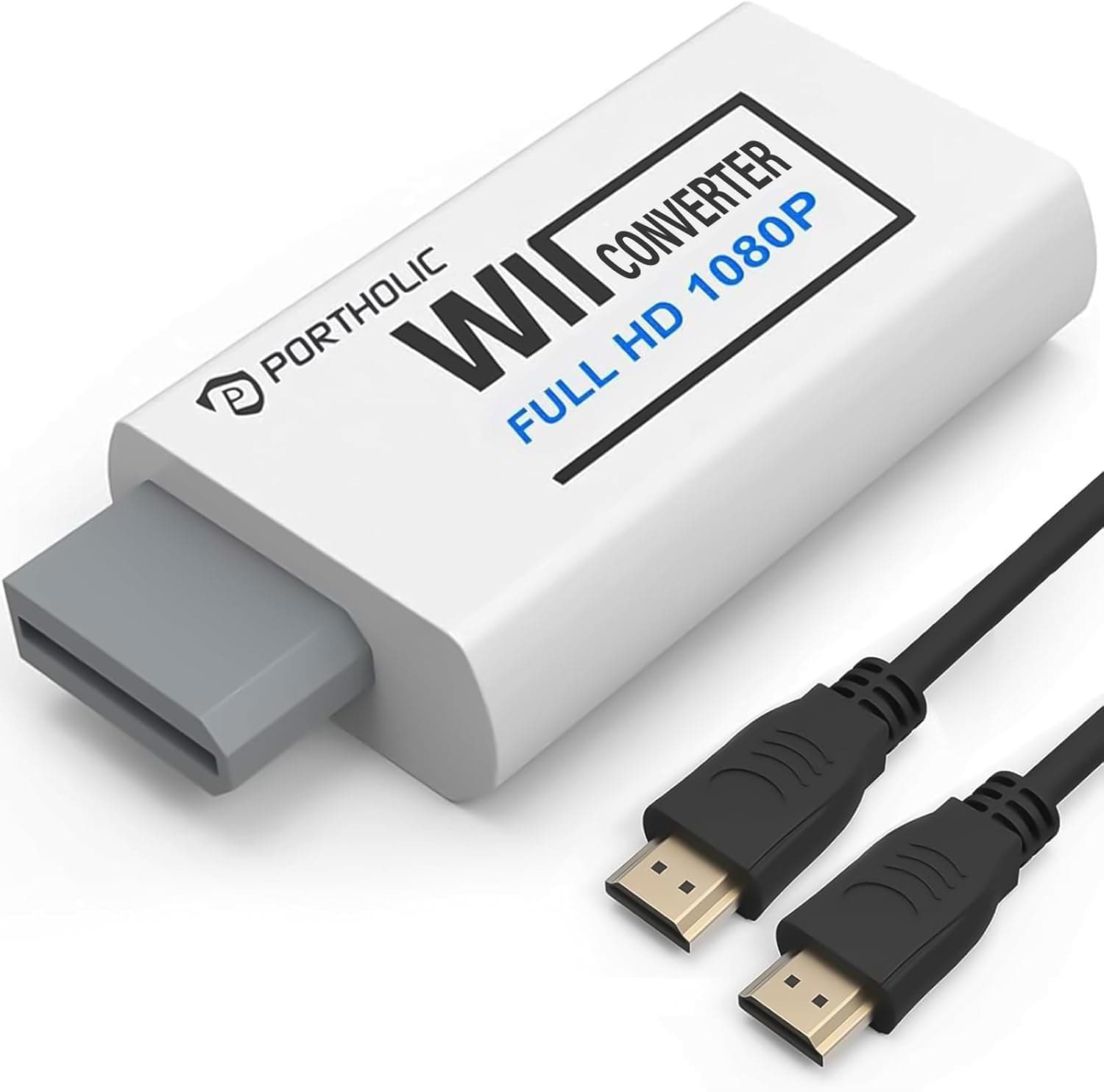 PORTHOLIC Wii to HDMI Converter 1080P for Full HD Device, Wii HDMI Adapter with 3,5mm Audio Jack&HDMI Output Compatible with Wii, Wii U, HDTV, Monitor-Supports All Wii Display Modes 720P, NTS