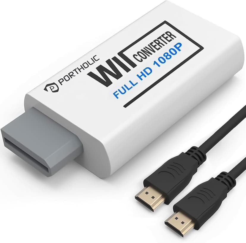 PORTHOLIC Wii to HDMI Converter 1080P for Full HD Device, Wii HDMI Adapter with 3,5mm Audio Jack&HDMI Output Compatible with Wii, Wii U, HDTV, Monitor-Supports All Wii Display Modes 720P, NTS