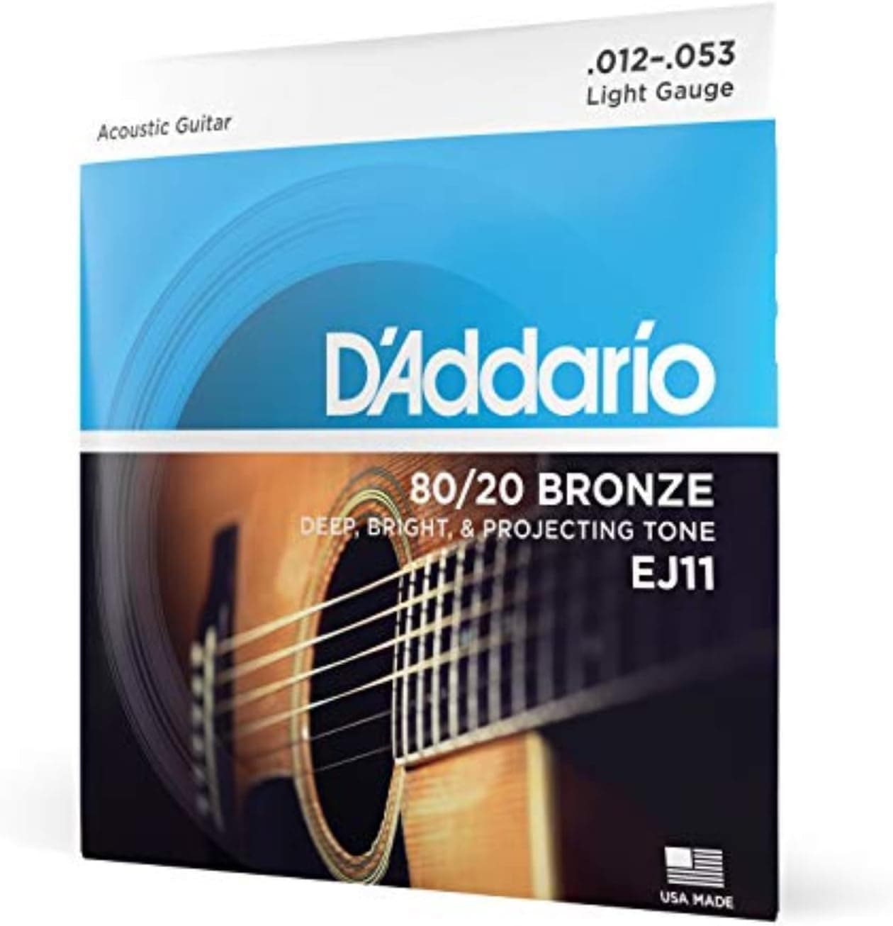 D'Addario Acoustic Guitar Strings, 80/20 Bronze, EJ11, Light Gauge 12-53, 6-String Set, Pack of 1