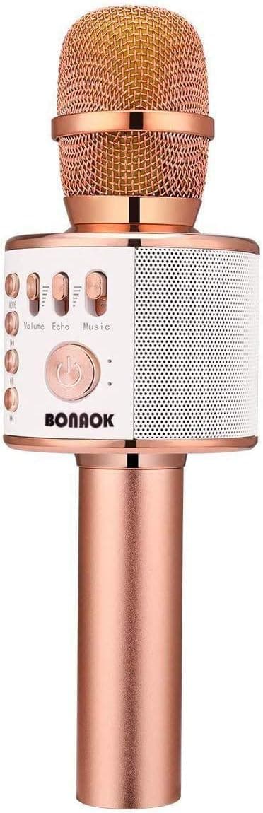 BONAOK Wireless Bluetooth Karaoke Microphone,3-in-1 Portable Handheld Karaoke Mic Speaker Machine Home Party Birthday for All Smartphones PC(Q37 Rose Gold)