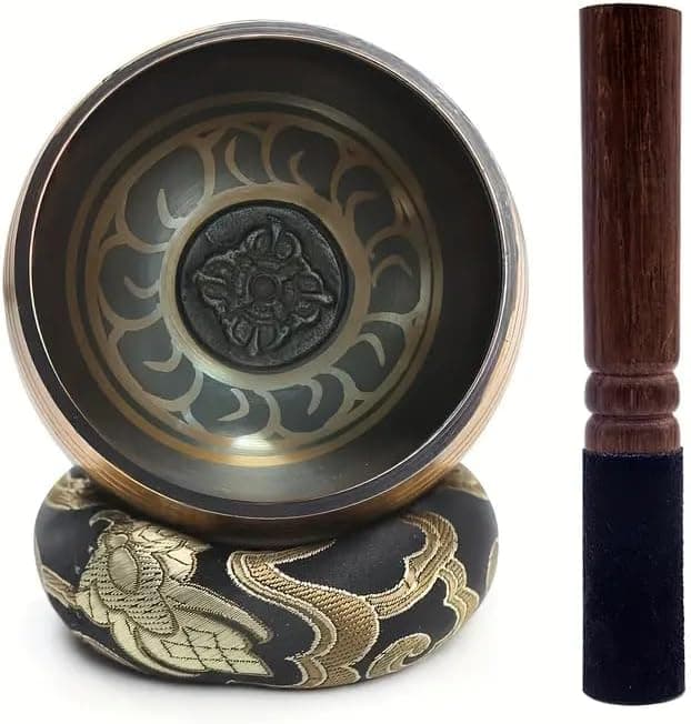 3.15 inch Tibetan Singing Bowl Set, Authentic Handmade Meditation Bowl Stress Relief Yoga Set with Striker & Cushion for Sound Therapy, Chakra Healing, Spiritual Gatherings