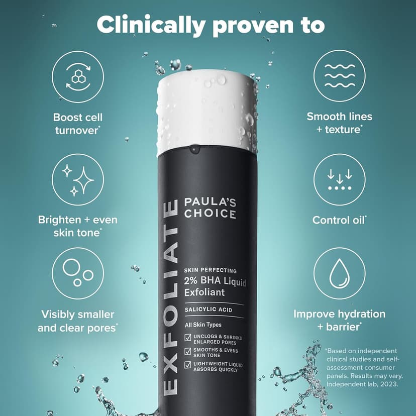 Paula's Choice SKIN PERFECTING 2% BHA Liquid Exfoliant with Salicylic Acid, Facial Polish for Enlarged Pores, Wrinkles & Fine Lines, Suitable for Blackhead-Prone Skin, Fragrance-Free