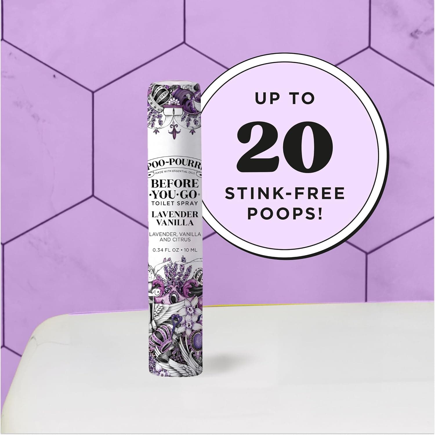 Poo-Pourri Before-You-Go Toilet Spray, Lavender Vanilla, Travel Size 10 mL - Lavender, Vanilla and Citrus