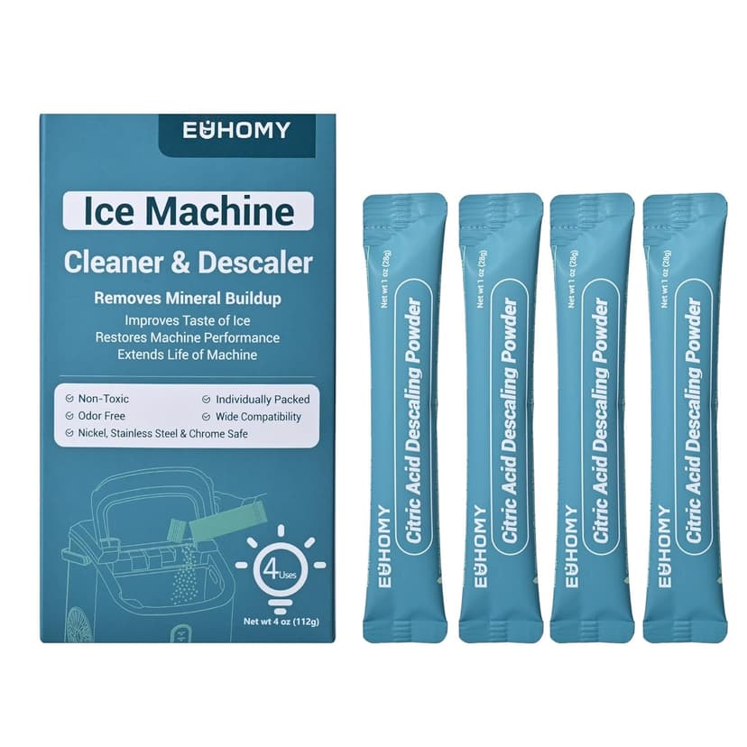 EUHOMY Ice Maker Cleaner & Descaler | 4 Use & Individually Packed | Ice Machine Cleaner with Organic Citric Acid Descaling Powder, Ideal for All Brands