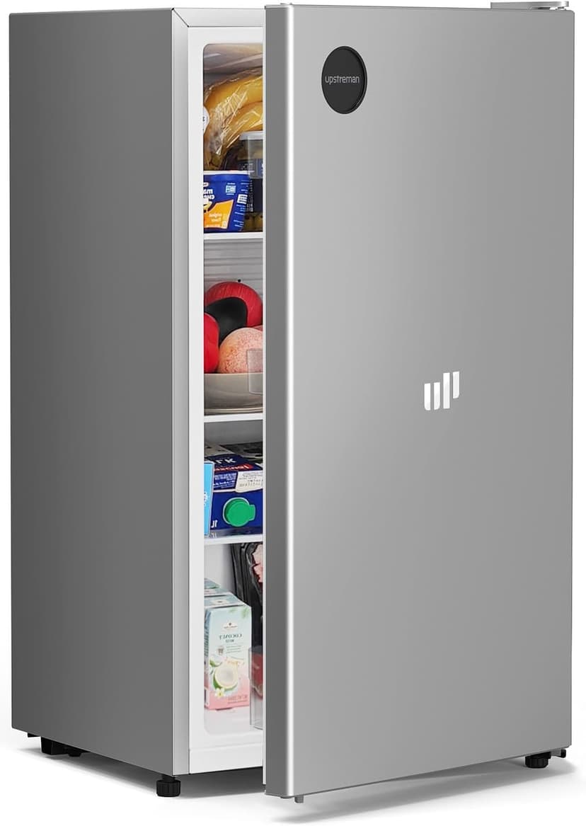 Upstreman 3.2 Cu.Ft All-Refrigerator Mini Fridge, Single Door Small Refrigerator, Dorm Fridge with 7 Adjustable Thermostat, Compact Refrigerator for Office, Bedroom or Dorm, Silver-CR32