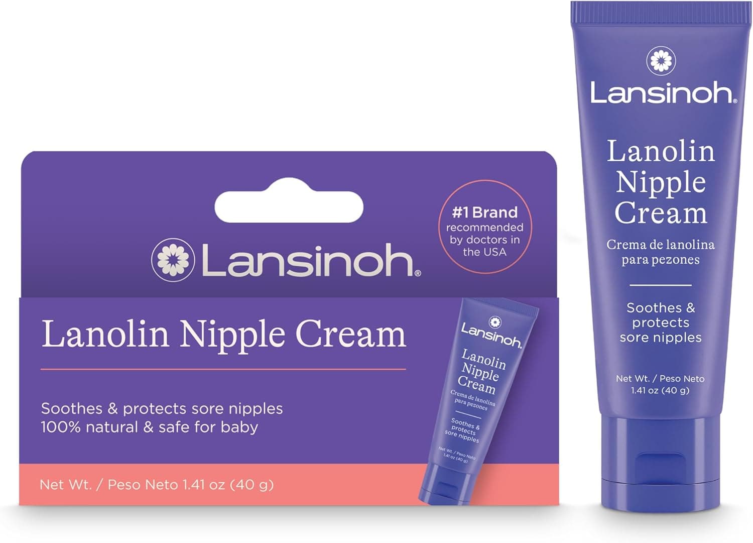 Lansinoh Lanolin Nipple Cream Safe for Breastfeeding Baby, 100% Natural Nipple Butter for Mom, Breastfeeding Essentials, 1.41 Ounces