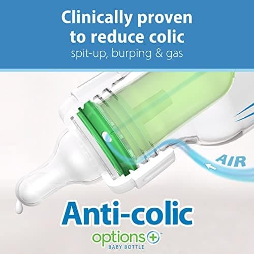 Dr. Brown's Natural Flow Anti-Colic Options+ Narrow Baby Bottle, 4 oz/120 mL, with Level 1 Slow Flow Nipple, 0m+, 4 Bottles