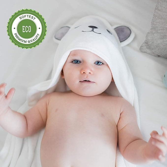 HIPHOP PANDA Hooded Towel - Rayon Made from Bamboo, Bath Towel with Bear Ears for Newborn, Babie, Toddler, Infant - Absorbent Large Baby Towel - Bear, 30 x 30 Inch
