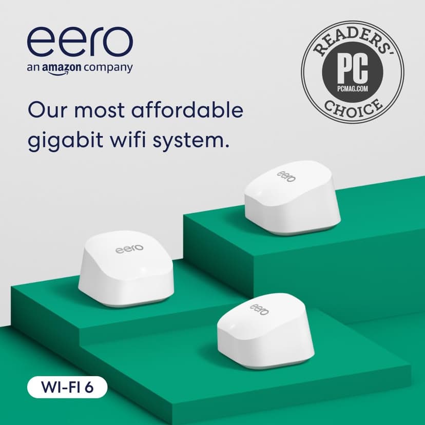 Amazon eero 6+ mesh wifi system - Supports internet plans up to a Gigabit, Coverage up to 4,500 sq. ft., Connect 75+ devices, 3-pack