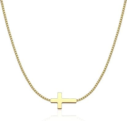 Cross Necklace for Women 14K Gold Silver Plated Dainty Small Cross Pendant Choker Simple Trendy Cute Cross Charm Chain Necklace Easter Basket Stuffers Baptism Religious Faith Jewelry Gift