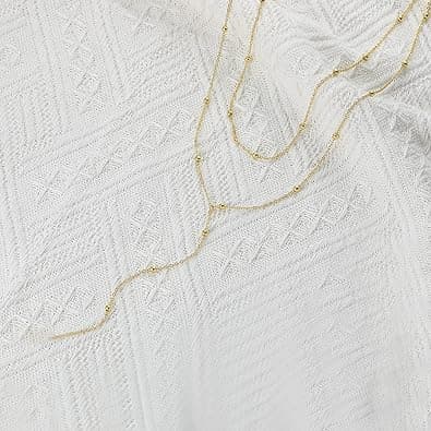 Foxgirl Lariat Gold Necklace for Women, Dainty Long Necklace 14k Gold Plated/Silver Y-Shaped Pendant Necklace Trendy Layered Cz Beaded Chain Drop Necklaces Simple Gold Jewelry For Women Gift