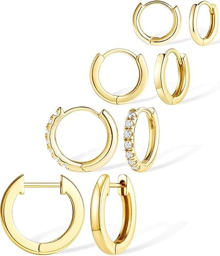 Small Gold Huggie Hoop Earrings Set for Women Men Hypoallergenic 14K Plated Stack Cartilage Earrings, Multiple Piercing Lightweight Mini Thin Cute Dainty Trendy Jewelry Set Christmas Gifts for Women