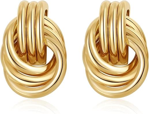 Trendy Gold Plated Knot Earrings for Women Chunky Statement Drop Dangle Earrings Lightweight Hypoallergenic Fashion Accessories Gold Jewelry Gifts for Womens