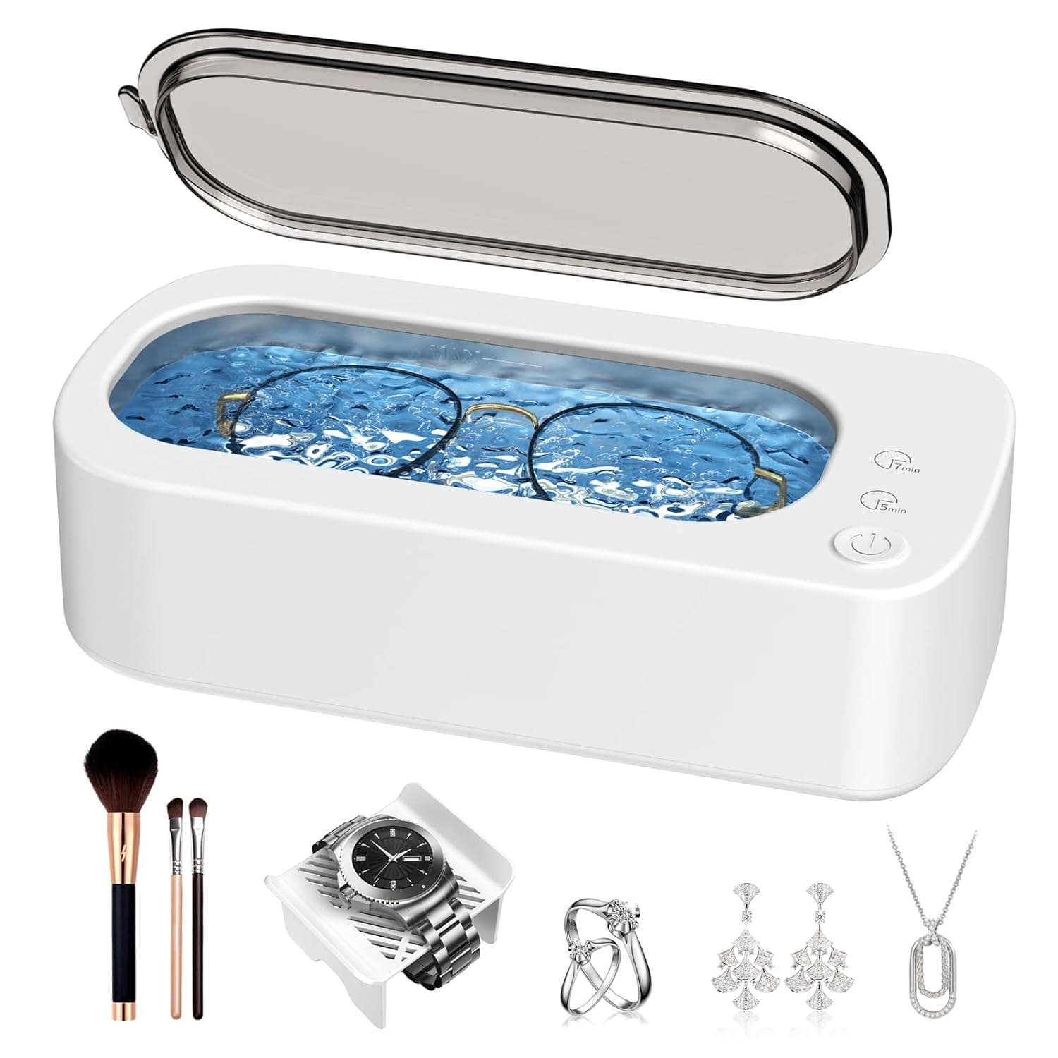 Ultrasonic Jewelry Cleaner Machine: 48KHz Ultra Sonic Cleaner for Jewelry,Eyeglass,Rings,Watch Band,Dentures,with Dual Cleaning Modes,350ML 304 Stainless Steel Tank,Gift for Wife,Mom,Daughter
