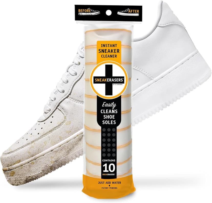 SneakERASERS Instant Sneaker Cleaner, Premium Shoe Cleaning Kit for Sneakers, Dual-Sided Sponges, Effective for Tennis Shoes & Women Men Sneakers, Gentle Rub Design (10 Pack)