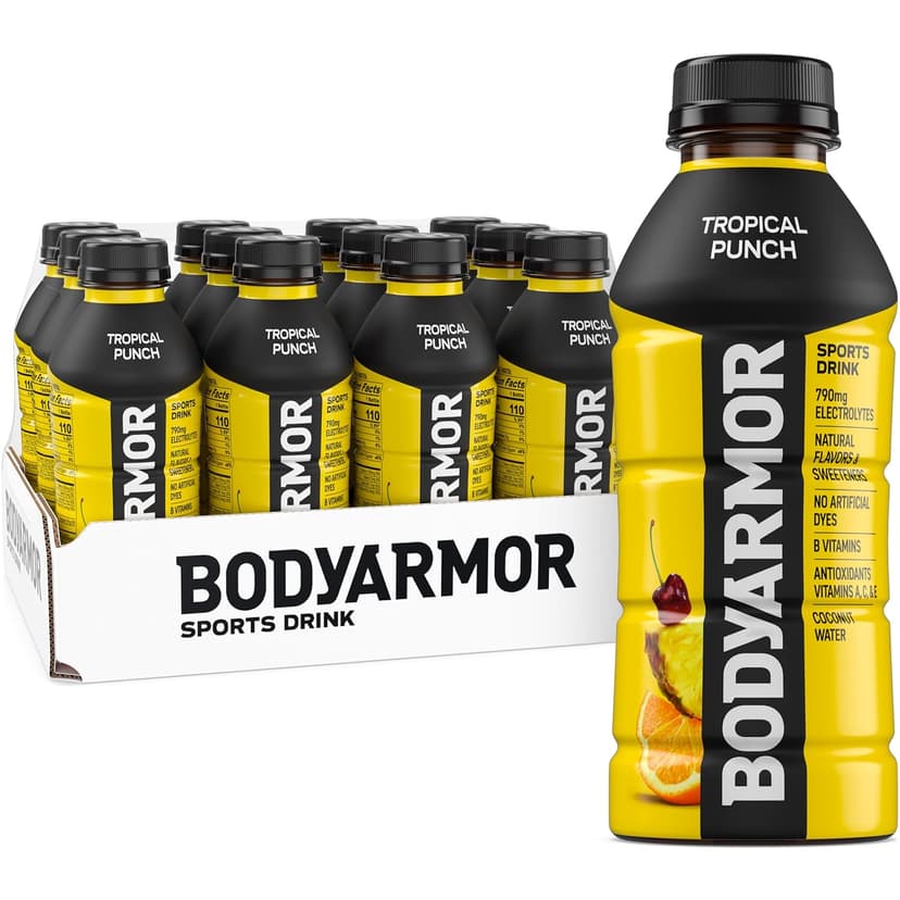 BODYARMOR Sports Drink, Tropical Punch, Electrolyte Drink Hydration, 16 Fl Oz Bottles (12 Pack), Flavored Coconut Water with B Vitamins & Antioxidants