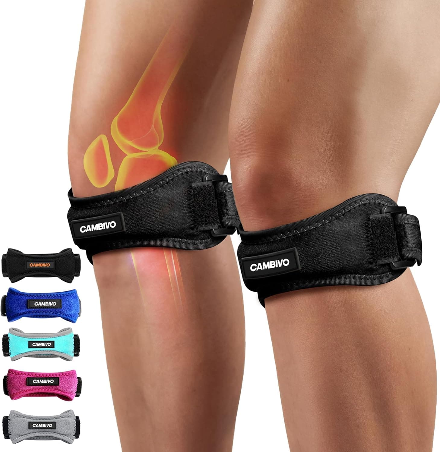 CAMBIVO 2 Pack Knee Braces for Women and Men, Patella Knee Support Strap, Basketball, Running, Hiking, Volleyball, Tennis, Squats