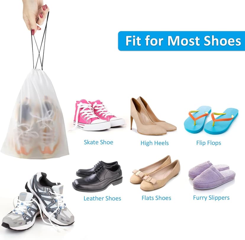 Waterproof Travel Drawstring Shoe Bags for Packing, Storage, Travel Essentials for Men and Women, 15.7 x 11.8 inches, Clear, 5 pieces